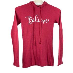 Cents of Style Womens M Red Believe Hoodie Pullover Top Drawstring Graphic